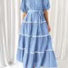 Women's Summer Button Down Shirt Dress Short Puffy Sleeve Tiered Ruffle Flowy Long Maxi Dresses