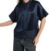 Women's Button Down Shirts Short Sleeve Cropped Dressy Casual Shirts Tops Loose Business Work Blouses