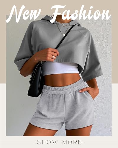 3 Pack Women's Sweat Shorts, Elastic High Waist Casual Summer Lounge Cotton Comfy Athletic Shorts with Pockets