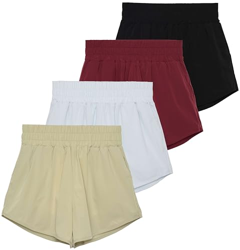 4 Pack Women's 2.5'' High Waisted Running Shorts with Liner - Quick Dry, Dry Fit, Gym Workout