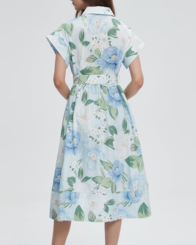 Women Summer Dresses 2025 Casual Wing Short Sleeve Button Down Midi Dress Floral Long Dress with Pocket