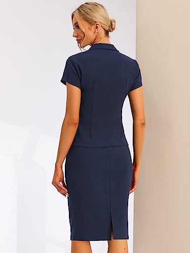 Women's Business Skirt Suit Set Work Office Short Sleeve Blazer Jacket Pencil Skirt