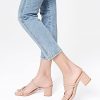 Strappy Heels For Women Low Chunky Block Heel Heeled Sandals Square Open Toe Slip On Slides Mules