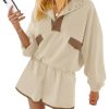 Womens 2 Piece Sets Sweatsuits Casual Half Button Color Block Sweatshirts Running Shorts Tracksuits Fall Outfits