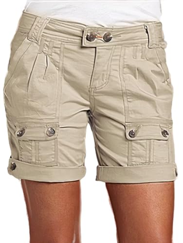 Women's Cargo Shorts Trendy Low Waist Summer Hiking Shorts with Flat Pocket