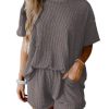 Two 2 Piece Sets for Women Short Sleeve Shirts High Waisted Shorts with Pockets Pajamas Lounge Matching Set