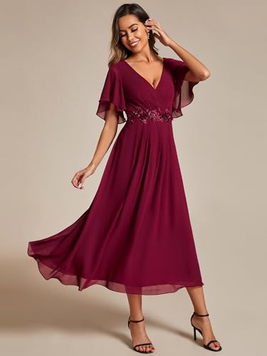 Women's Cocktail Dresses V Neck A-Line Elastic High Waist Wedding Guest Evening Party Maxi Dress 02093