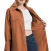 Women Faux Leather Shacket Jacket,Spring Fall Vegan Pleather Casual Lapel Button Down Long Sleeve Shirts