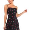 Women's Summer Floral Cherry Print A Line Short Cami Dress