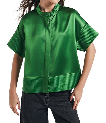 Women's Button Down Shirts Short Sleeve Cropped Dressy Casual Shirts Tops Loose Business Work Blouses