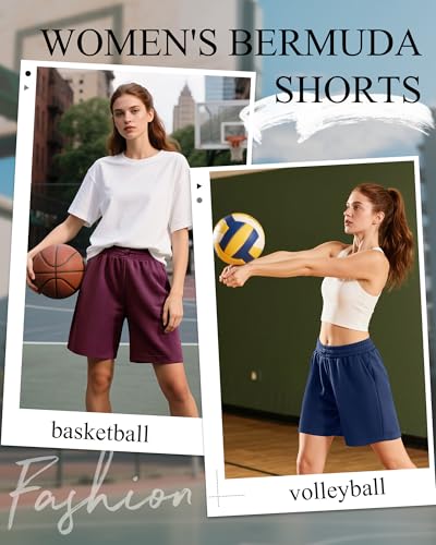 3 Pack Women's Athletic Drawstring Shorts Bermuda Long Sweat Short High Waist 9 Inch Loose Casual Pants with Pockets