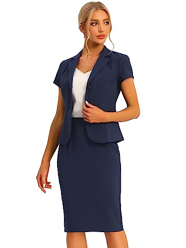 Women's Business Skirt Suit Set Work Office Short Sleeve Blazer Jacket Pencil Skirt