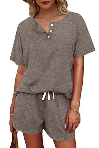 Two Piece Outfits for Women Lounge Sets Button Down Top and Shorts Set Sweatsuits with Pockets