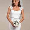 Women's Elegant Lace Cap Sleeve V Neck Beading Mermaid Wedding Dresses for Bride 00218