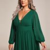 Women's Gorgeous Plus Size V Neck Lantern Sleeves Pleated A Line High Low Wedding Guest Dresses 02043-DA