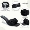 Women's Bowknot Heeled Sandals Square Toe Pleated Bow Heels Slippers Stilettos Mules Slip on Wedding Party Dress Shoe