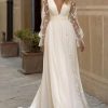 Long Sleeves Wedding Dresses for Bride Lace Chiffon A Line Long Beach Bridal Dress for Women