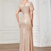 Women's Double V-Neck Flared Sleeves Memaid Sequin Floor Length Evening Dresses 01435