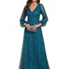 Women's Sparkle Sequin A-Line V Neck Beaded Evening Gown Long Sheer Sleeves Formal Dresses 01999