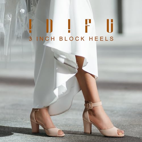 Women's Candie-MI Peep Toe Low Block Heels Sandals Ankle Strap Comfy Chunky Wedding Dress Shoes