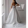 Simple Satin Wedding Dresses for Bride Women Off Shoulder Sleeveless Ball Gown Beach Bridal Gown with Train
