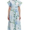 Women Summer Dresses 2025 Casual Wing Short Sleeve Button Down Midi Dress Floral Long Dress with Pocket