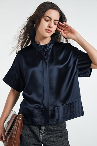 Women's Button Down Shirts Short Sleeve Cropped Dressy Casual Shirts Tops Loose Business Work Blouses