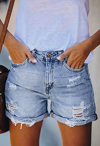 Women's High Waisted Denim Shorts Casual Ripped Summer Hot Short Jeans Frayed Distressed Jeans Shorts with Pockets