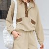 Womens 2 Piece Sets Sweatsuits Casual Half Button Color Block Sweatshirts Running Shorts Tracksuits Fall Outfits