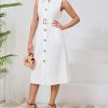 Women's Button Down Shirt Dress Sleeveless Collared A-line Maxi Dress with Belt