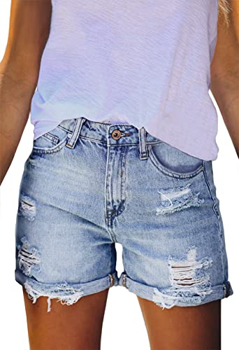 Women's High Waisted Denim Shorts Casual Ripped Summer Hot Short Jeans Frayed Distressed Jeans Shorts with Pockets