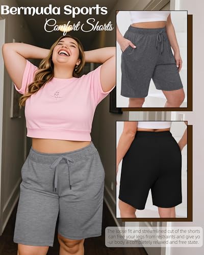 3 Pack Plus Size Bermuda Shorts for Women Comfy Loose Casual Drawstring Sweat Pants with Pockets XL-5XL