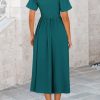 Summer Dress for Women 2025 Casual Short Sleeve Bow Tie V Neck Ruffle Midi Flowy Dresses