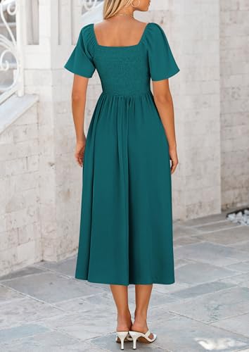Summer Dress for Women 2025 Casual Short Sleeve Bow Tie V Neck Ruffle Midi Flowy Dresses