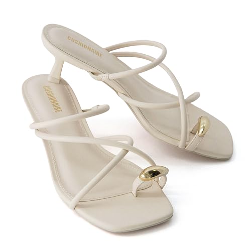 Maui Strappy Womens Sandals with Kitten Heels – Vegan Leather Slip On Dress Sandals for Women, Square Toe Wedding Shoes