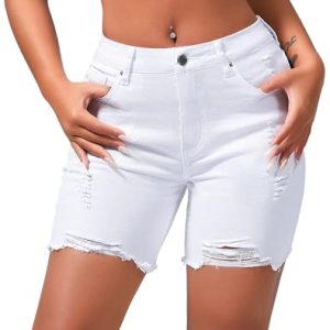 Women’s Casual Summer Ripped High Waisted Shorts Stretch Distressed Frayed Raw Hem Jean Shorts