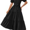 Womens Summer Dresses 2025 Short Sleeve Maxi Dress Casual V Neck Button Down Tiered A Line Flowy Midi Shirt Dress