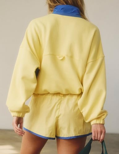 Quarter Button Sweatsuits Women Oversized Color Block Sweatshirts Sets Shorts Tracksuits 2025 Casual 2 Piece Outfits