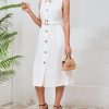 Women's Button Down Shirt Dress Sleeveless Collared A-line Maxi Dress with Belt