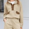 Womens 2 Piece Sets Sweatsuits Casual Half Button Color Block Sweatshirts Running Shorts Tracksuits Fall Outfits