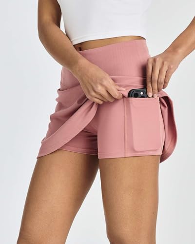 4 Pack: Women's Ribbed Active Skort Pockets Skirt Running Tennis Golf Workout Sports (Available in Plus)