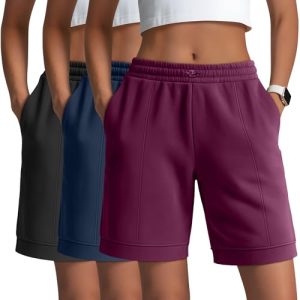 3 Pack Women's Athletic Drawstring Shorts Bermuda Long Sweat Short High Waist 9 Inch Loose Casual Pants with Pockets