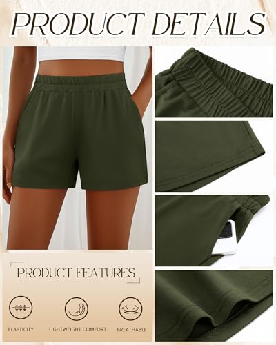 3 Pack Women's Sweat Shorts, Elastic High Waist Casual Summer Lounge Cotton Comfy Athletic Shorts with Pockets