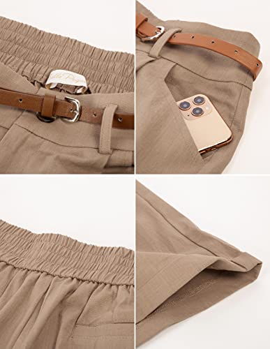 Women Bermuda Shorts Elastic Waist Wide Leg Shorts with Pockets & Belts