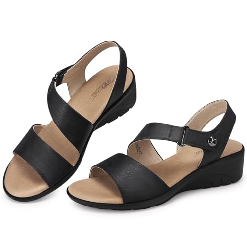 Women's Low Wedge Heel Sandals Dressy Summer Comfortable Ankle Strap Sandals Open Toe Causal Platform Shoes