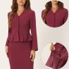 Business Suit Sets for Women's 2 Piece Outfits Collarless Peplum Blazer Formal Pencil Skirt Suit