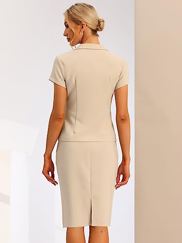 Women's Business Skirt Suit Set Work Office Short Sleeve Blazer Jacket Pencil Skirt