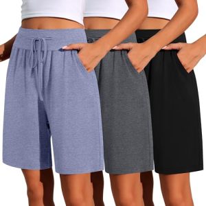 3 Pack Cotton Bermuda Shorts for Women Wide Leg High Waisted Drawstring Gym Shorts with Pocket