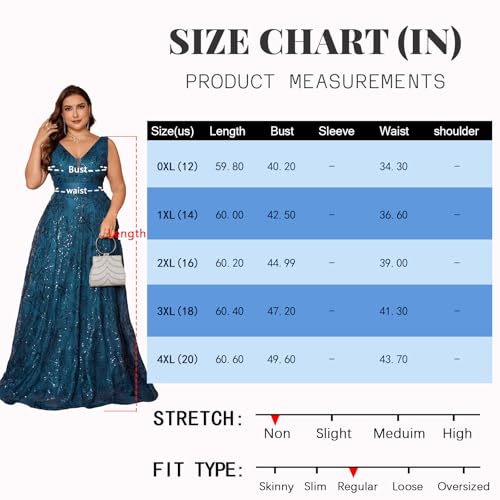 Plus Size Formal Dresses for Women with Embroidery Sequin and V-Neck, A-Line Maxi Dress for Wedding and Cocktail