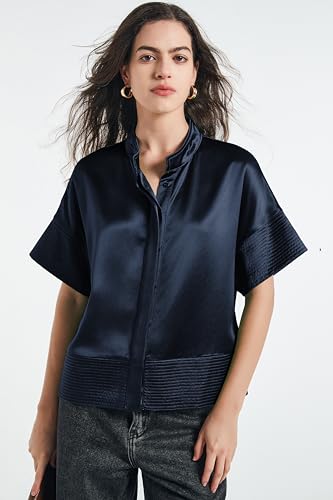 Women's Button Down Shirts Short Sleeve Cropped Dressy Casual Shirts Tops Loose Business Work Blouses